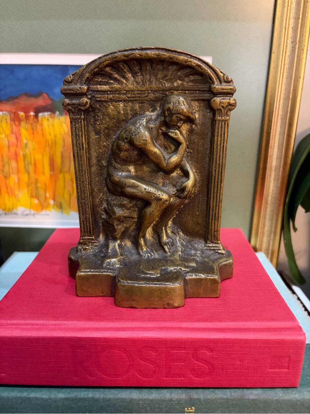 Bronze Finish Thinker Sculpture Bookend - Home Art